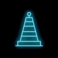 Blue neon traffic cone icon glowing on a black background vector