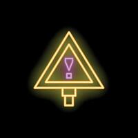 Neon yellow warning sign showing exclamation point on black background vector