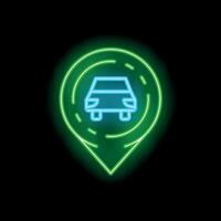 Neon green icon showing location of car or parking vector