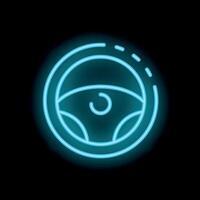 Neon blue steering wheel glowing on black background vector
