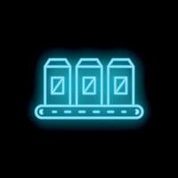 Neon sign of boxes moving on conveyor belt vector
