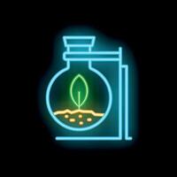 Neon sign of plant growing in a chemical flask for science experiment vector