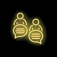 Two people talking with speech bubbles neon sign on black background vector