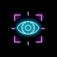 Neon eye scanning system glowing on black background vector