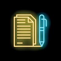Neon icon of pen writing on paper representing copywriting vector