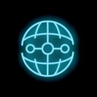 Neon blue glowing global network connection icon on black background vector