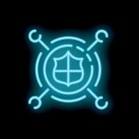 Neon cyber security shield icon protecting data with digital network connections vector
