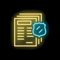 Neon icon of police report document with badge representing law enforcement vector