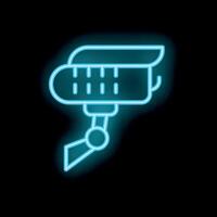 Neon security camera icon glowing on black background vector