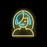 Neon icon of customer service operator wearing headset speaking into microphone vector