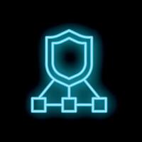 Neon icon of shield protecting network servers vector