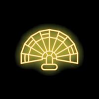 Neon yellow hand fan glowing on dark background vector