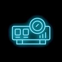 Neon icon of projector shining on black background vector