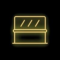 Neon yellow shop counter displaying products on black background vector
