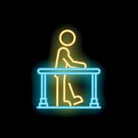 Patient walking during rehabilitation using parallel bars neon sign vector