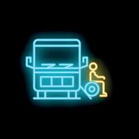 Neon icon of disabled person using accessible bus transport vector