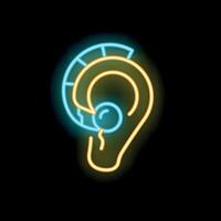 Neon sign showing ear and sound waves representing hearing loss and deafness vector