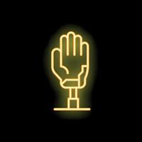 Yellow neon sign of a robotic hand on black background vector