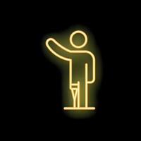 Neon sign of a person with crutches waving vector