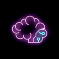 Neon artificial intelligence brain icon glowing on dark background vector