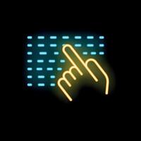 Neon icon of hand touching interactive digital screen vector