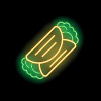 Bright green and yellow neon sign of a wrap on a black background vector
