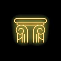 Yellow neon sign representing an ancient greek column on a black background vector