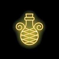 Neon sign representing a jar with handles glowing yellow on black background vector