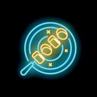 Neon sign showing dango on a stick in a blue circle on black background vector