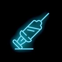 Blue neon icon of a syringe giving an injection with its needle vector