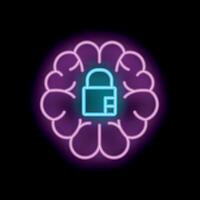 Neon padlock inside glowing brain representing data security concept vector