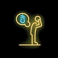 Businessman thinking about problem solution finding new idea neon light style icon vector