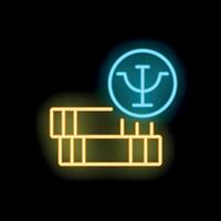 Neon sign representing psychology with books and psi symbol on black background vector