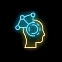 Neon icon of human head with brain working and generating ideas vector