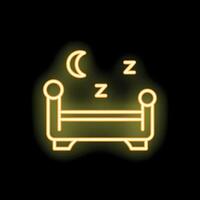 Neon icon of bed and moon representing sleep vector