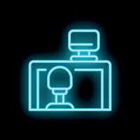 Neon office worker icon depicting workspace with desk and computer vector