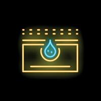 Neon icon of water droplet falling on absorbent fabric surface vector