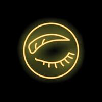 Neon sign of eyebrow with eye in circle on black background vector