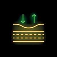 Neon icon representing skin elasticity with arrows showing lifting effect vector