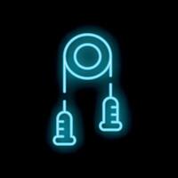 Neon blue skipping rope icon glowing on black background vector