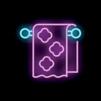 Neon towel hanging on rack icon glowing on dark background vector