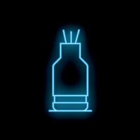 Blue neon sign of aromatic reed diffuser spreading aroma in stylish bottle on black background vector