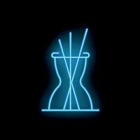 Blue neon sign of aromatic reed diffuser spreading pleasant aroma in stylish bottle on black background vector