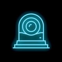 Neon icon of surveillance camera on black background representing security and control vector