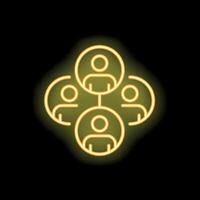 Neon icon of people network connecting together glowing on black background vector