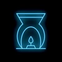 Blue neon sign depicting an oil burner on a dark background vector