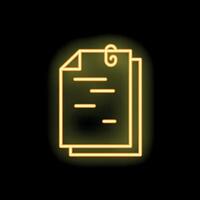 Neon yellow icon of documents attached with paperclip on black background vector
