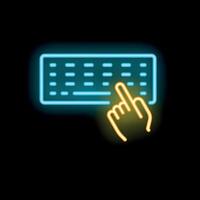 Neon sign of hand typing on a keyboard vector