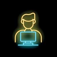 Neon sign of person working on computer vector