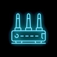 Neon wifi router glowing on black background vector